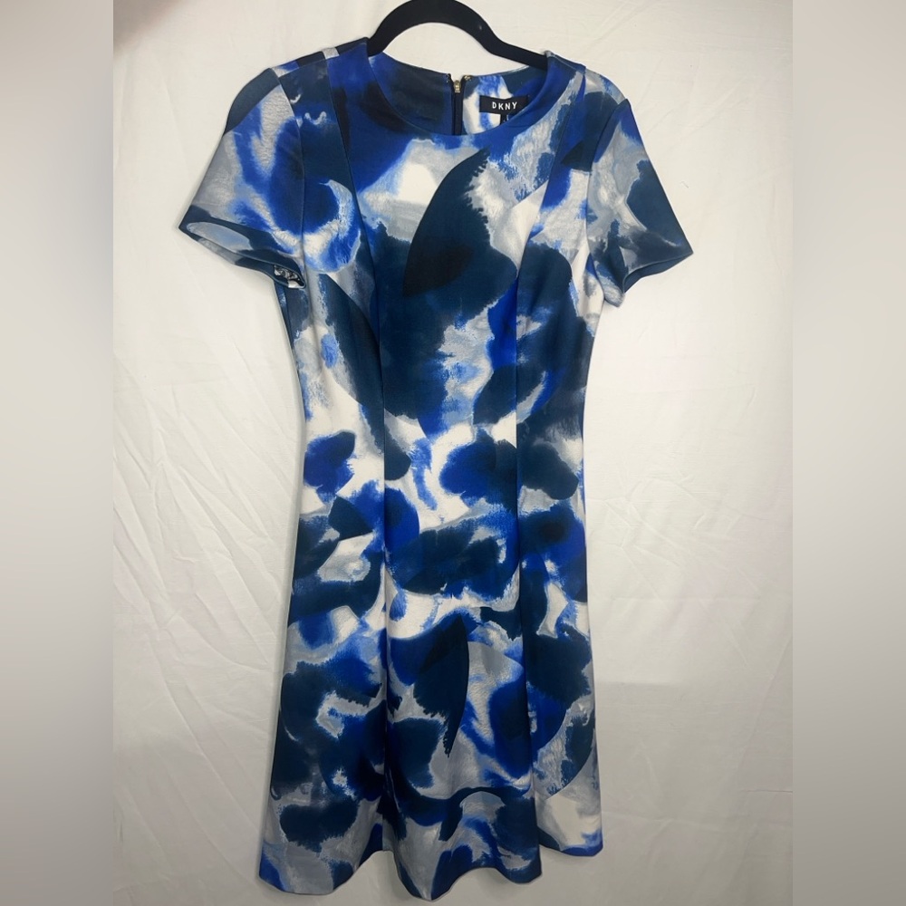 DKNY Black & Blue Patterned Cocktail Dress
